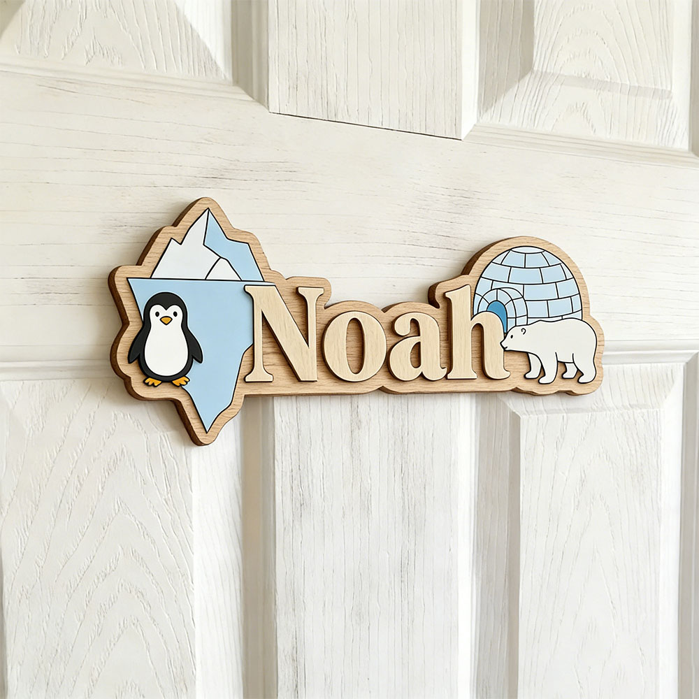 Home Decor Wall Pictures - Papan Nama Kustom Penguin Arktik &