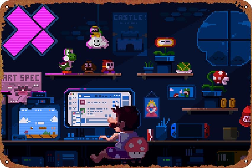 Home Decor Game - Poster Tanda Logam Vintage Seni Pixel