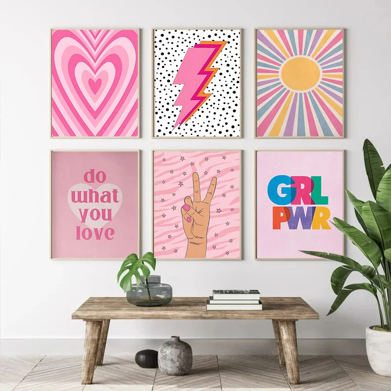 Home Decor Minimal - Abstrak Merah Muda Petir Gradien Cinta