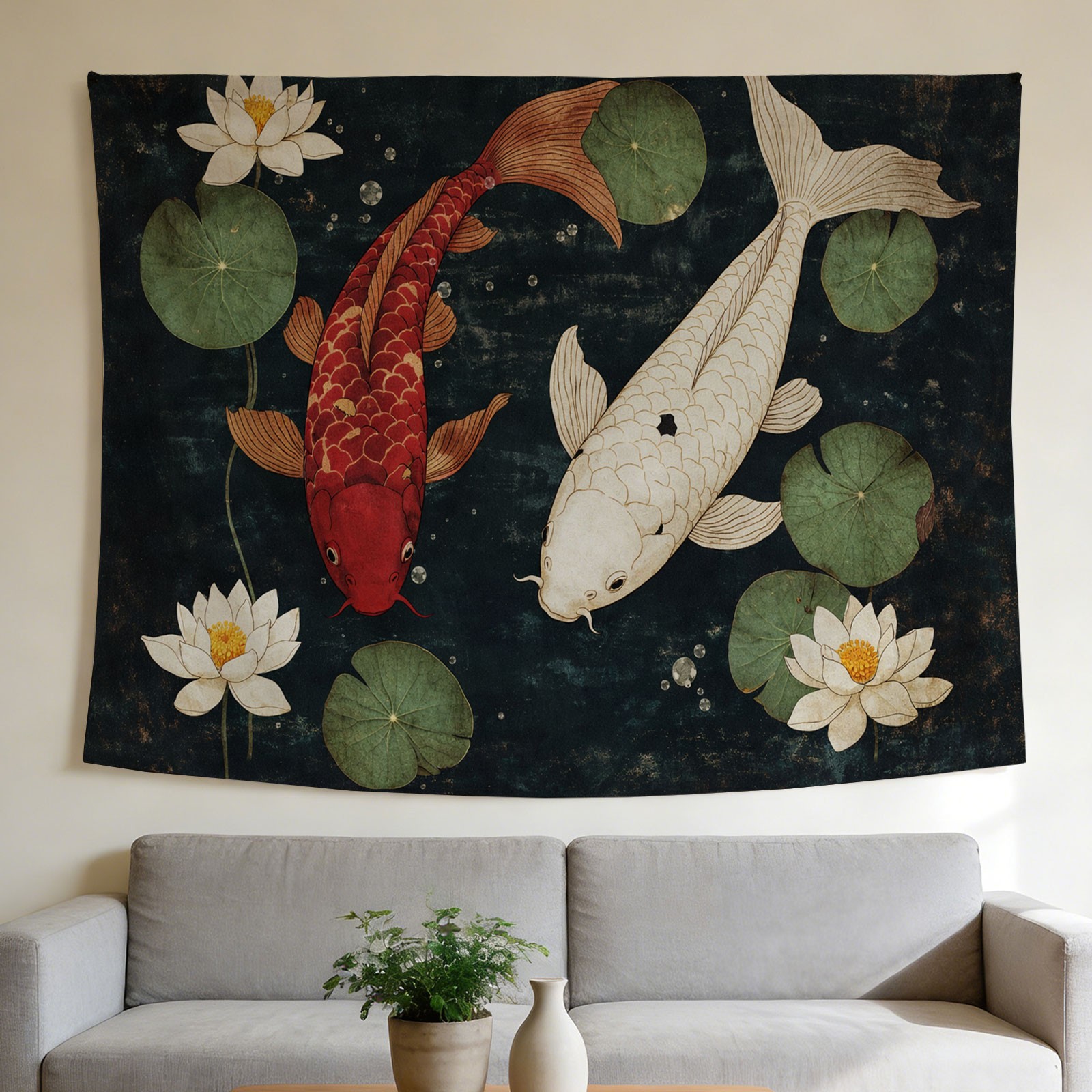 Home Decor Japandi Style - Seni Dinding Permadani Bunga Teratai dan